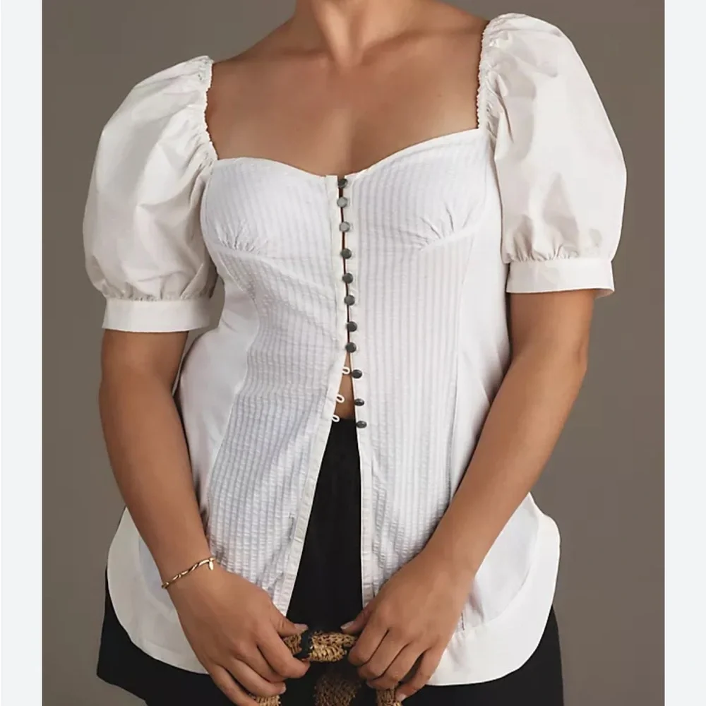 Anthro Maeve Puff Sleeve Sweetheart Top
